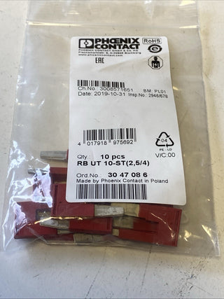 10x Phoenix Contact 3047086 Reduzierbrücke RB UT 10-ST(2,5/4) – NEU & OVP