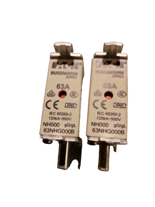 2xEaton 63NHG000 NH-Sicherung mit mechanischer Sicherungsanzeige Sicherungsgröße2