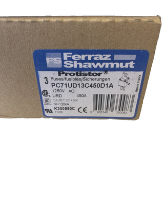 3x Mersen K300550 PC71UD13C450D1A Protistor Sicherung 450A 1250V aR Größe 71 – N1