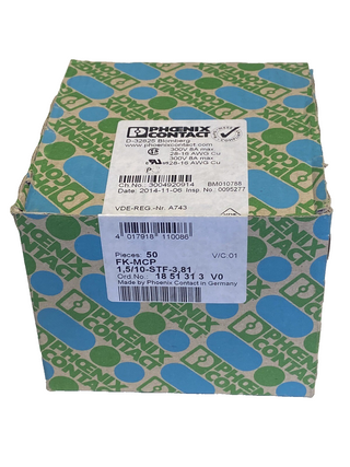 50x Phoenix Contact 1851313 FK-MCP 1,5/10-STF-3,81 Leiterplattenstecker – NEU0