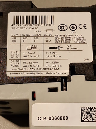 Siemens 3RV1021-1GA10 Motorschutzschalter 4,5-6,3A#91