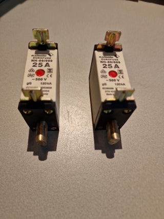 2x M. Schneider Eurofuse NH-00/000 Sicherung 25A 500V gG 120kA – Neu (Sonstige)0