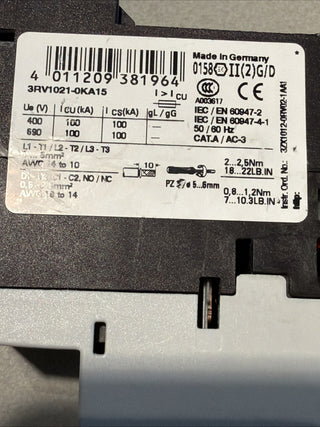 Siemens 3RV1021-0KA15 (oft auch als Teil der 3RV1-Serie geführt)7