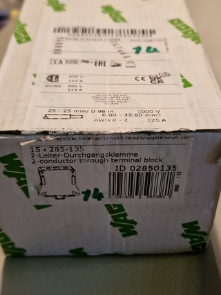 14x WAGO Durchgangsklemme 6-35mmq grau 285-1350