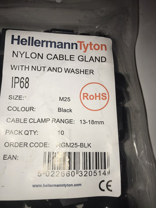 HellermannTyton NGM25-BLK M25 Kabelverschraubung 13-18mm Schwarz (Pack 103