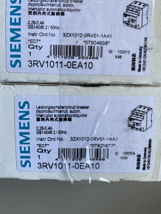Siemens SIRIUS Leistungsschalter 3RV1011-0EA10 | S00 | 0,28-0,4A | NEU & OVP1