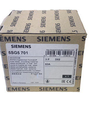 Siemens 5SG5701 NEOZED-Sicherungssockel D02, 3-polig, 63 A, NEU1