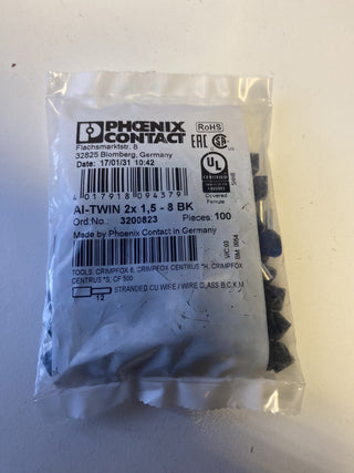 100x Phoenix Contact 3200823 Zwillings-Aderendhülse AI-TWIN 2x1,5-8 BK Schwarz1