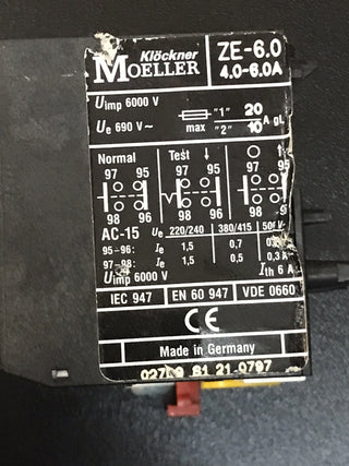 Moeller ZE-6.0 - Überlastrelais 4 - 6a Reihe gebraucht#12
