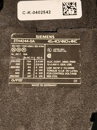 Siemens Hilfsschuetz 3TH4244-0AP0 44E 4NO 4NC 230V50Hz#95