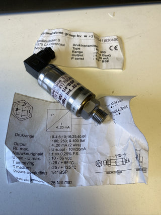 NieuweWeme HT 400 Drucktransmitter | 0-16 bar | 1/4" BSP | NEU3