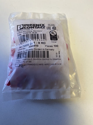 100x Phoenix Contact 3200810 Zwillings-Aderendhülse AI-TWIN2x1-8 RD rot 1mm² Neu0