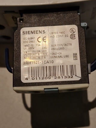 Siemens 3RT1036-1BB44 Schütz + 3RH1921-1HA22 Hilfsschütz + 3RT1926-1BB006