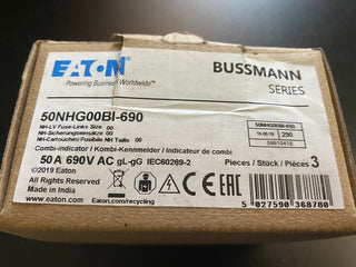 3x EATON Bussmann 50NHG00BI-690 NH-Sicherung 50A gG/gL 690V NH00 NEU & OVP1