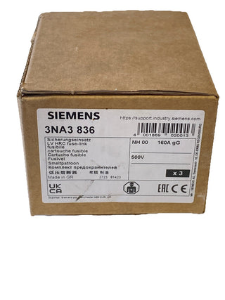 Siemens 3NA3836 NH-Sicherung Sicherungsgröße = 00 160 A 500 V/AC, 250 V/AC 3 St0