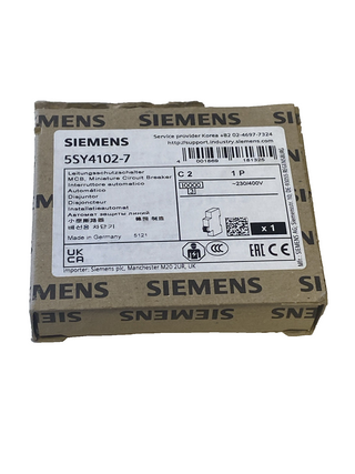 Siemens Leitungsschutzschalter 5SY4102-7 – Charakteristik C, 2A, 1-polig1