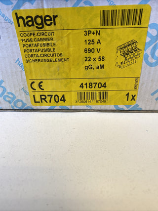 Hager LR704 Zylindersicherungs-Lasttrennschalter – 4-polig, 125A, NEU0