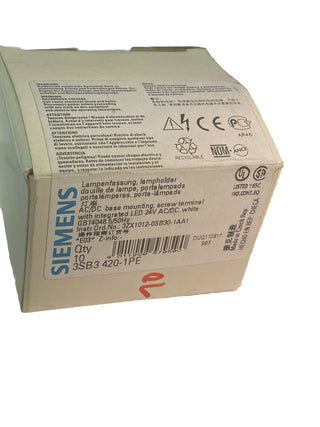 10x Siemens SIRIUS 3SB3420-1PE Lampenfassung LED weiß 24V AC/DC – NEU & OVP1