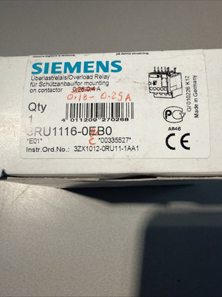 Siemens SIRIUS 3RU1116-0EB0 Thermisches Überlastrelais | Baugröße S00 | 0,28-0,43