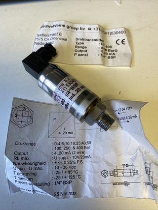 NieuweWeme HT 400 Drucktransmitter | 0-16 bar | 1/4" BSP | NEU9