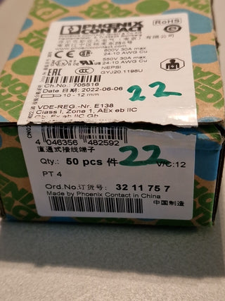 22x Phoenix Contact 3211757 Durchgangsklemme PT 4 Grau – NEU & OVP0