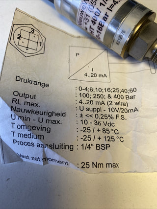 NieuweWeme HT 400 Drucktransmitter | 0-16 bar | 1/4" BSP | NEU6