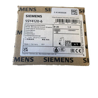 Siemens Leitungsschutzschalter 5SY4120-6 B20A 1polig 10kA0