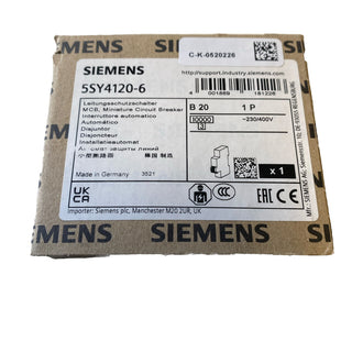 Siemens Leitungsschutzschalter 5SY4120-6 B20A 1polig 10kA1
