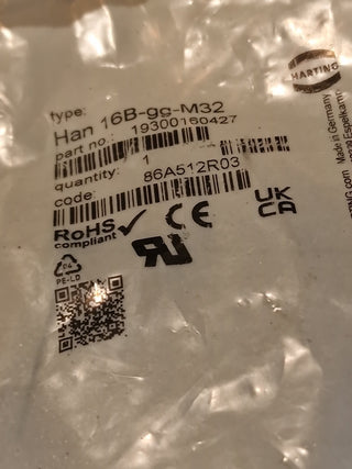 HARTING Han 16B-gs-M32 19300161542 Tüllengehäuse niedrige Bauform OVP NEU0