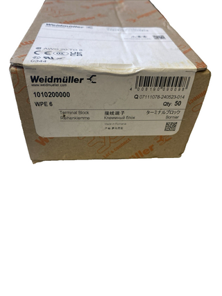 50x Weidmüller WPE 6 Schutzleiter-Reihenklemme 1010200000 PE-Klemme 50 St. NEU