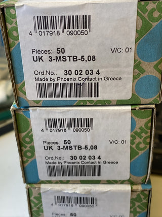 50x Phönix Durchgangsklemme UK 3-MSTB-5,08 1polig 0,2qmm-4qmm grau 30020340