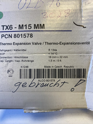 Alco Controls TX6-M15 Expansionsventil 801578 R134a MOP +14°C gebraucht Rechnung0
