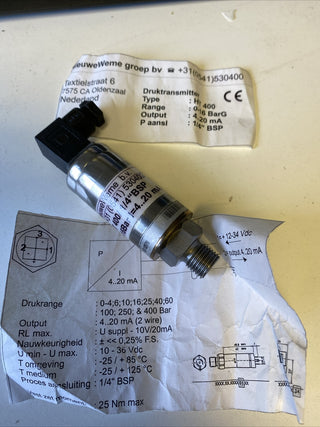 NieuweWeme HT 400 Drucktransmitter | 0-16 bar | 1/4" BSP | NEU8