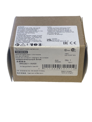 NEU Siemens 3RA2921-1AA00 SIRIUS Verbindungsbaustein 3RV2/3RT2 Gr. S0 OVP0