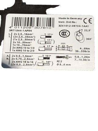 Siemens SIRIUS Leistungsschütz 3RT1044-1AP04 | 30 kW | 230V AC | Baugröße S33