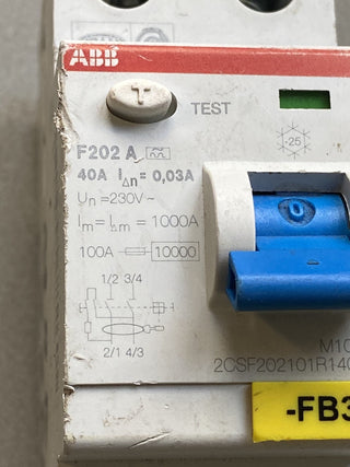 ABB F202 A-40/0,3 FI-Schutzschalter 2-polig 40A 300mA – Gebraucht3