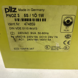 474859 | Pilz | (PNOZ 3) Not-Aus-Relais 240VAC 9VA 50/60Hz2