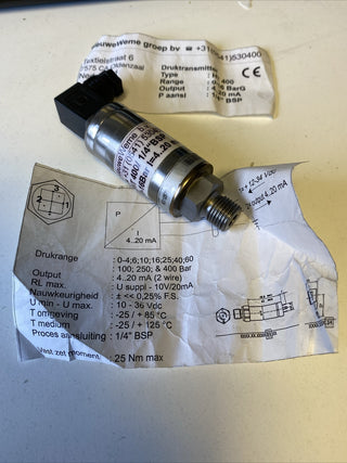 NieuweWeme HT 400 Drucktransmitter | 0-16 bar | 1/4" BSP | NEU0