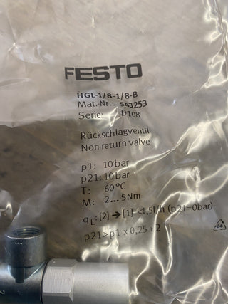 Festo HGL-1/8-1/8-B Rückschlagventil 543253 Pneumatikventil Druckluftventil2