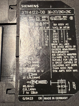 SIEMENS 3TF41 3TF4122-0B 3TF41220B3
