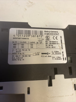 Siemens Leistungsschalter 0,11-0,16A 3RV1021-0AA15, 0,11A-0,16A4