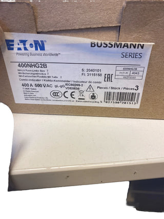 2x Eaton Sicherungseinsatz 400NHG2B Typ NH FUSE 400A 500V GL/GG SIZE 2 DUAL IN0