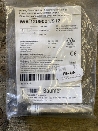 Baumer IWA 12U9001/S12 Induktiver Analog-Sensor M12 | Neu & OVP | 102134270