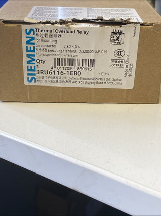 Neu Siemens Thermo Überlastrelais 3RU6116-1EB0 2.8-4A1