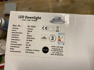 LED-Einbauleuchte weiß IP44 3000K 25W 81-3154 - EAN 40297790443320