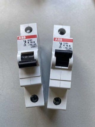 2x ABB S201-K16 Leitungsschutzschalter 1-polig 16A Charakteristik K – Gebraucht0