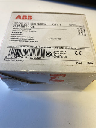 ABB S203MT-C6 Sicherungsautomat – 3-polig, 6A, 10kA (NEU & OVP)