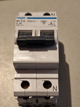 Automatischer Schutzschalter 1P+N 4.5Ka C-10A 2M Hager MYN510  #30