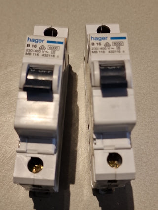 2x Hager B16 MCB’#35