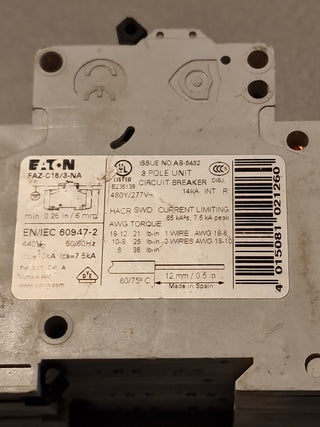 Eaton FAZ-C16/3-NA Leitungsschutzschalter (3-polig, 16A, C-Charakteristik) – Geb2